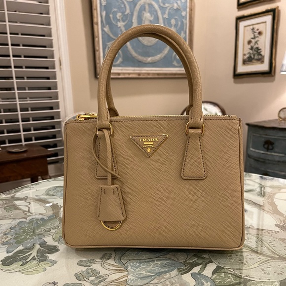 Prada Handbags - Prada Galleria Small Crossbody Saffiano Lux Bag in Sabbia